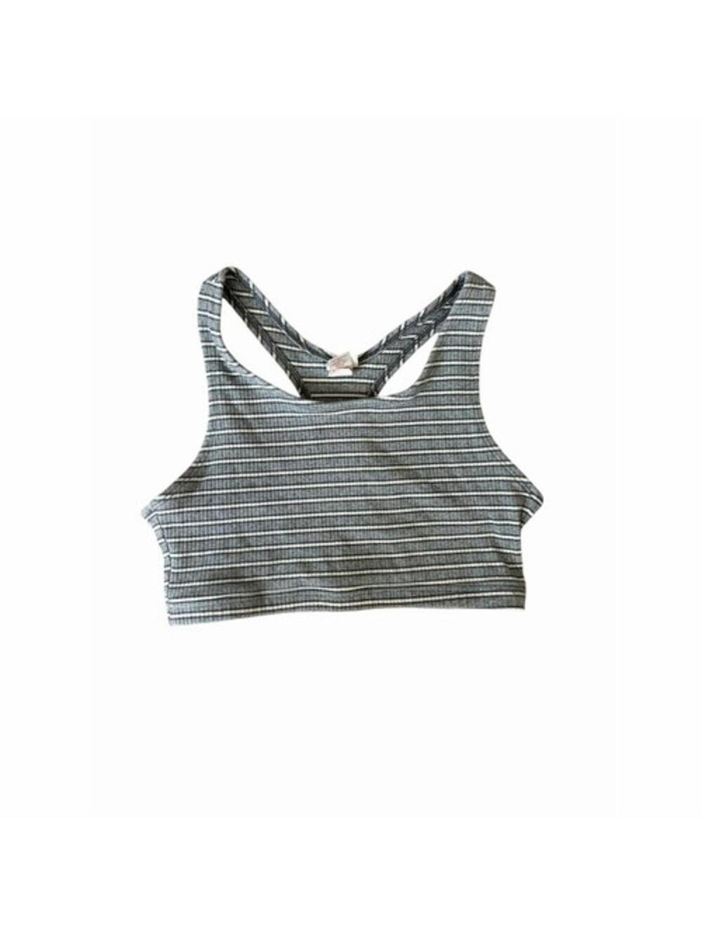 Vintage Pro Spirit Sports Bra Womens 2XL Gray White Striped Racerback